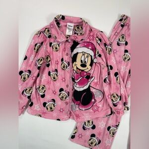 DISNEY Minnie Mouse Toddler Girls’ Pink Christmas Fleece Ruffle Pajama Set 4T